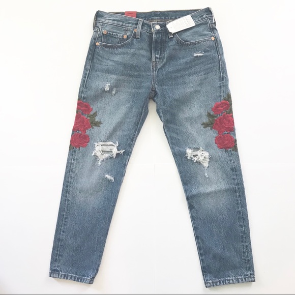Anthropologie Levi’s 501 Distressed Jeans Floral - Picture 3 of 8